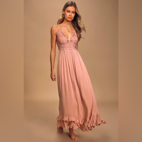 Free People Dresses & Skirts - Free People Adella Maxi Slip Rose Pink Lace Dress